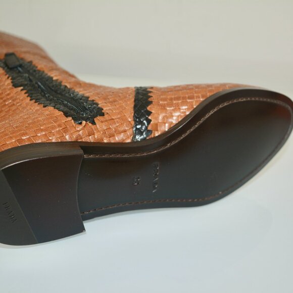 NIB PRADA WOVEN LEATHER RIDING BOOTS - Picture 6 of 8